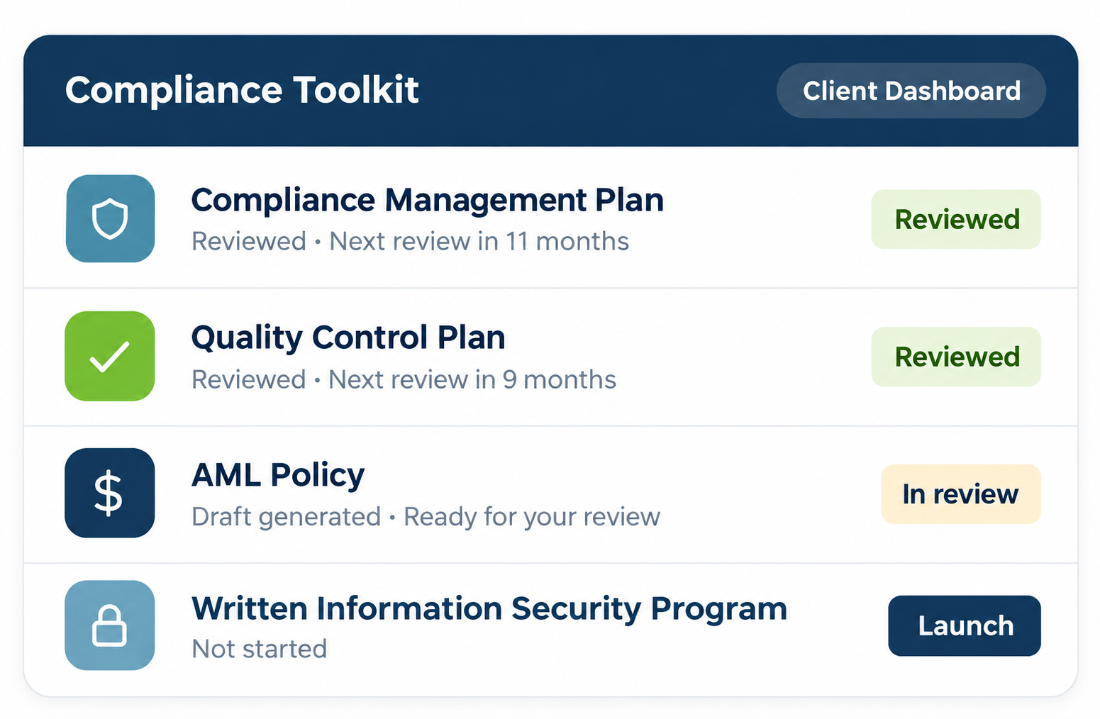 Compliance Toolkit Dashboard Card
